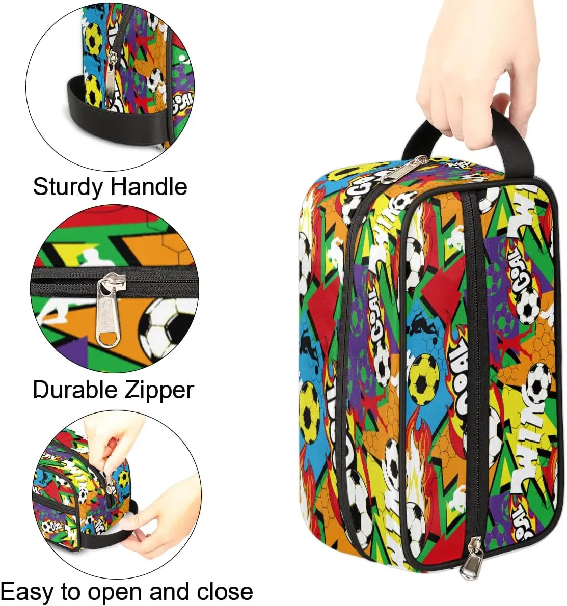 Travel Toiletry Bag for Boys, Waterproof Hanging Dopp Kit for Men, Shaving Bag with Large Capacity for Travel,Sports Shower (Soccer Goal Time)