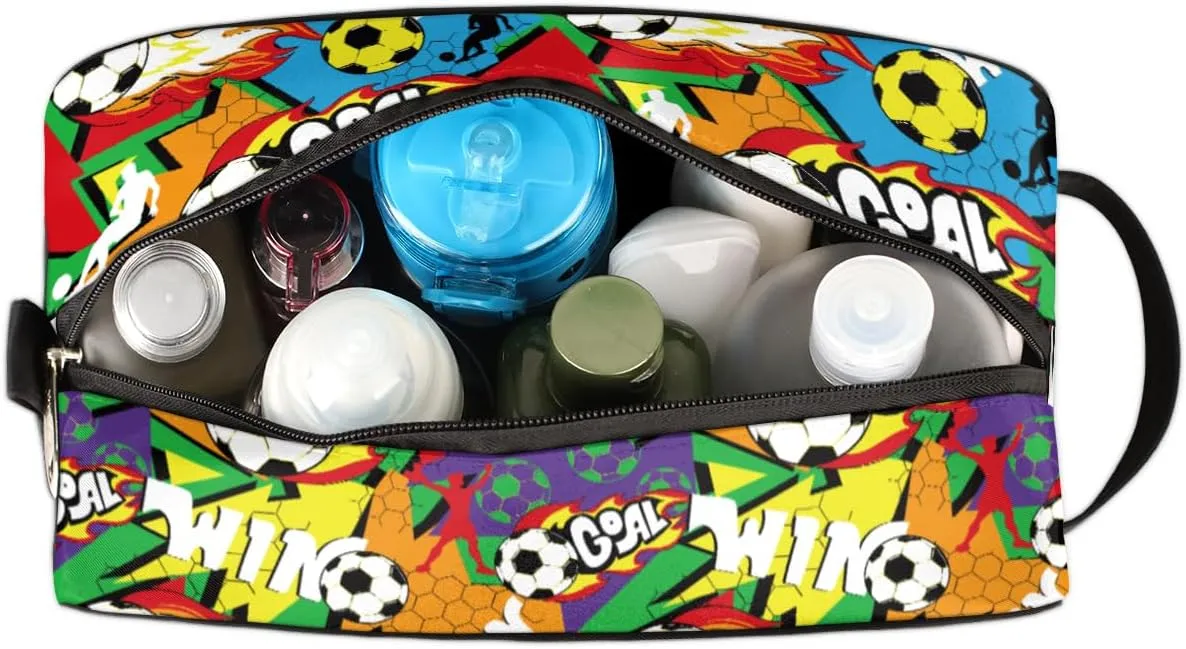 Travel Toiletry Bag for Boys, Waterproof Hanging Dopp Kit for Men, Shaving Bag with Large Capacity for Travel,Sports Shower (Soccer Goal Time)