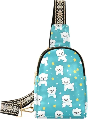 trendy Cartoon Cute White Dog Star travel sling bag leather fanny pack diaper bag for day pack