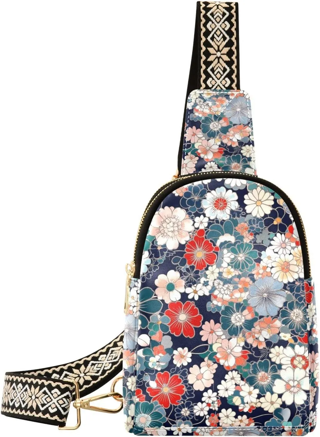trendy Elegant Floral Chinese Style fanny pack cross leather body bag for men for travel