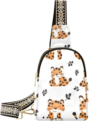 trendy Tigers Simple White Childish black fanny pack leather cross body bag for for day pack