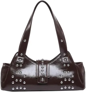 Trendy Vegan Leather Shoulder Bags for Women Small Y2k Underarm Purse Rivet Punk Tote Bags Handbags Satchels