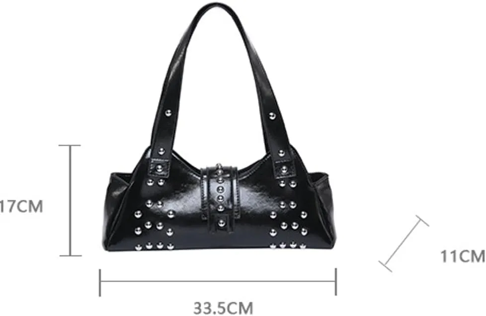 Trendy Vegan Leather Shoulder Bags for Women Small Y2k Underarm Purse Rivet Punk Tote Bags Handbags Satchels