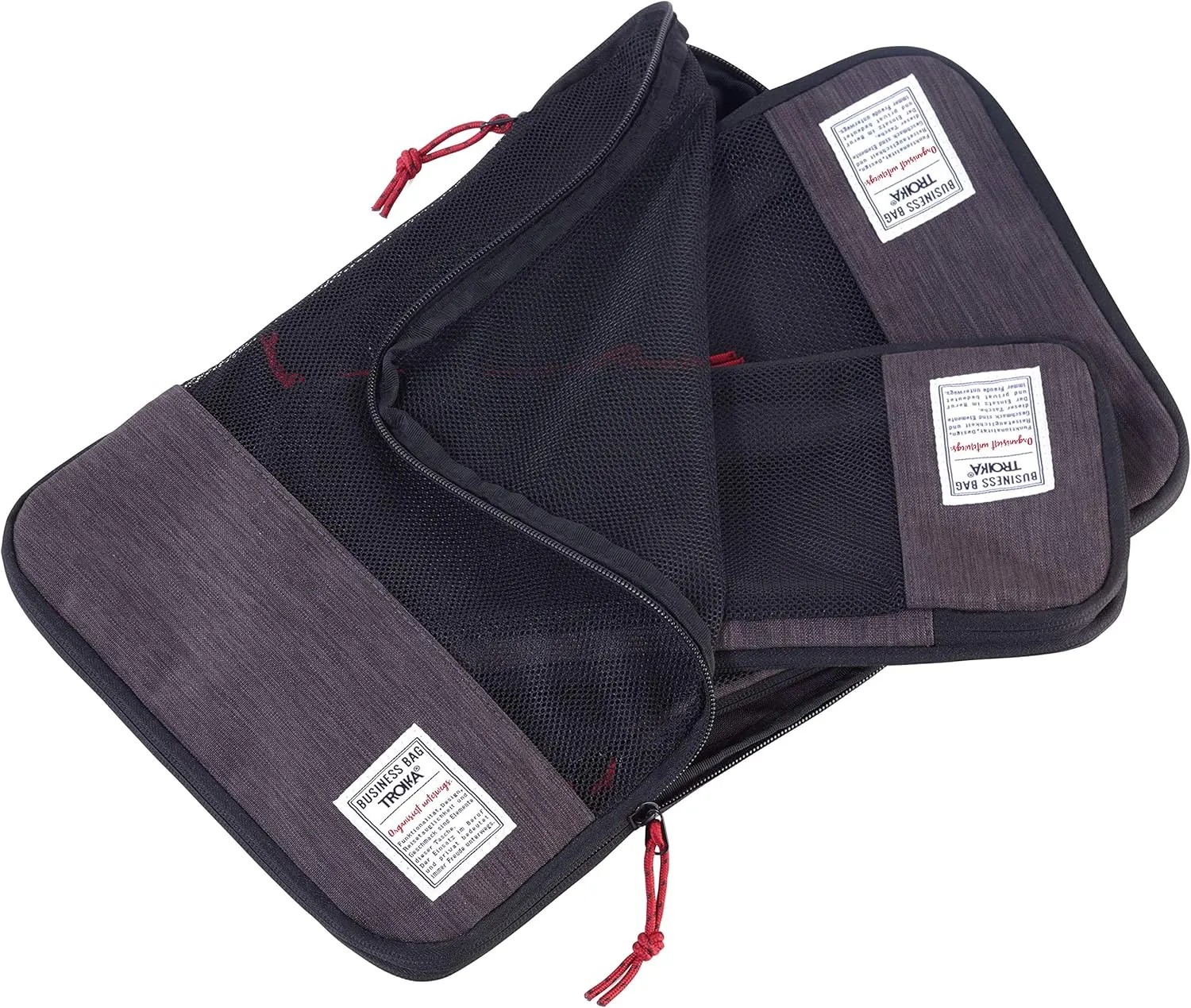 TROIKA BUSINESS PACKING CUBES - BBG56/GY - Travel Compression Bag Set - Packing Cube Set - 3 packing bags with compression zipper (space saving packing of clothes in suitcase & backpack)