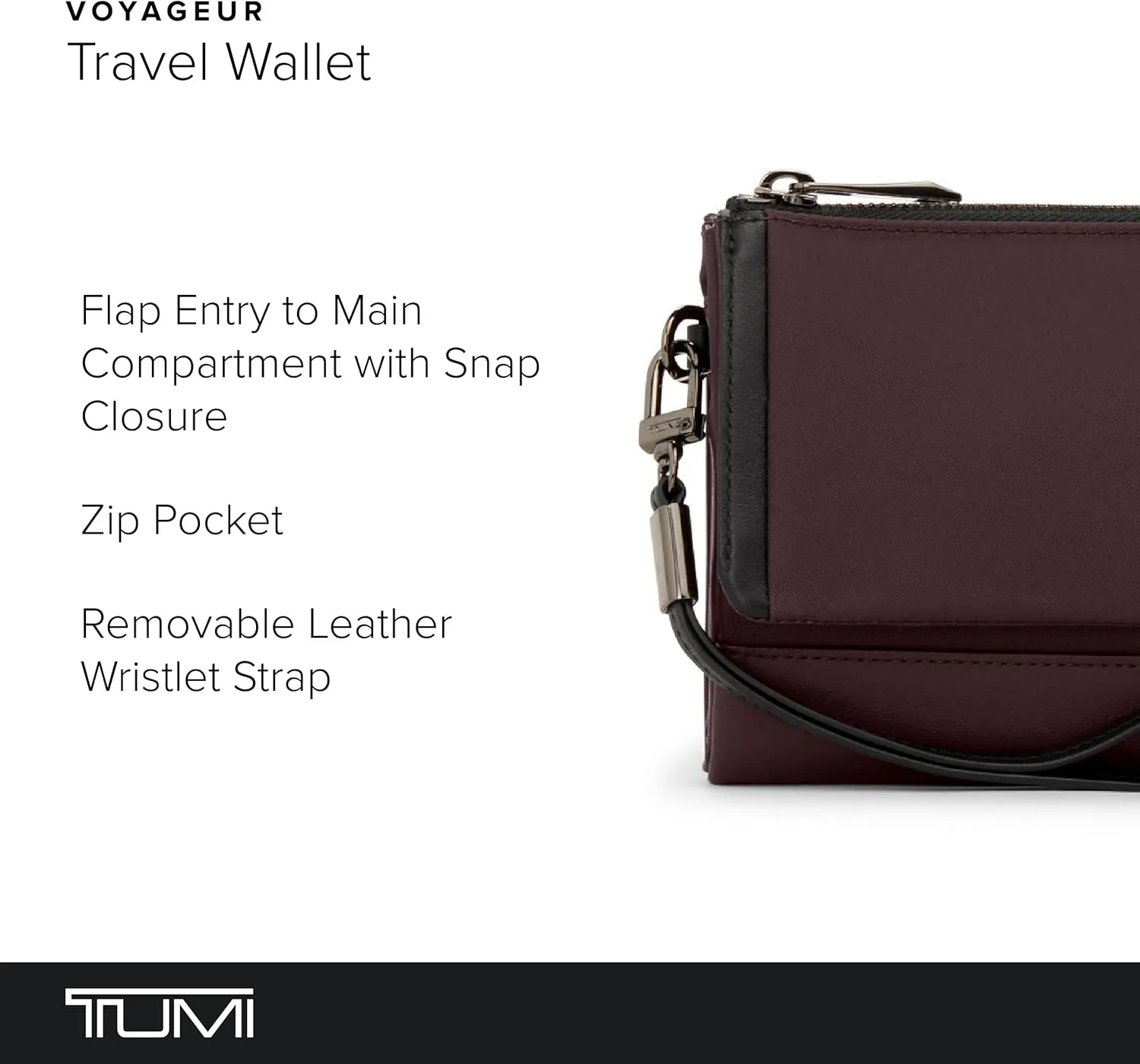 TUMI - Voyageur Travel Wallet - Wristlet Wallet with Passport, Cash & Card Holders - Zipper Wallet for Women - With Gift Box - Deep Plum