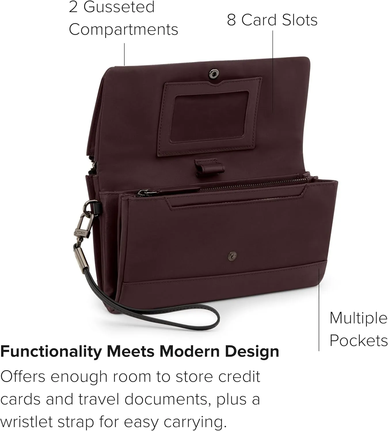 TUMI - Voyageur Travel Wallet - Wristlet Wallet with Passport, Cash & Card Holders - Zipper Wallet for Women - With Gift Box - Deep Plum