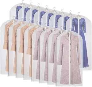 Univivi Clear Garment Bag Lightweight Dresses Bags (Set of 16) Hanging Clothes Cover, Full Zipper Suit Bags for Closet Storage -24'' x 60''