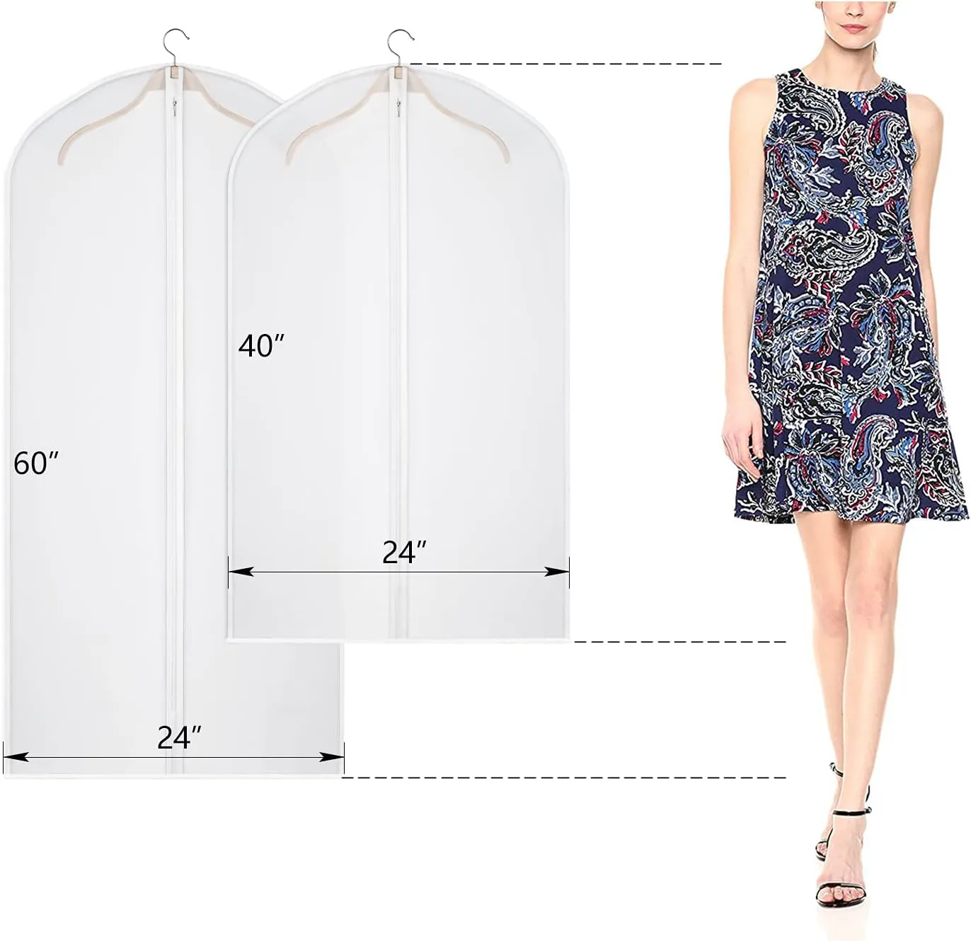 Univivi Clear Garment Bag Lightweight Dresses Bags (Set of 16) Hanging Clothes Cover, Full Zipper Suit Bags for Closet Storage -24'' x 60''
