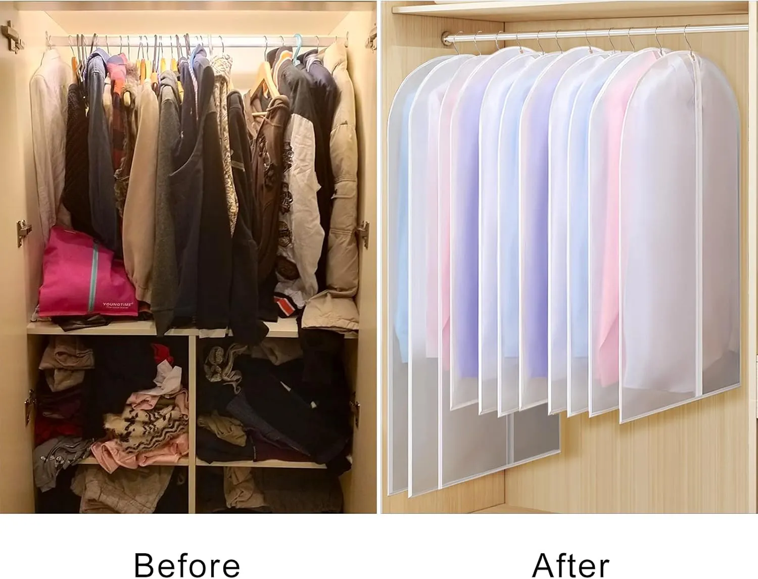 Univivi Clear Garment Bag Lightweight Dresses Bags (Set of 16) Hanging Clothes Cover, Full Zipper Suit Bags for Closet Storage -24'' x 60''