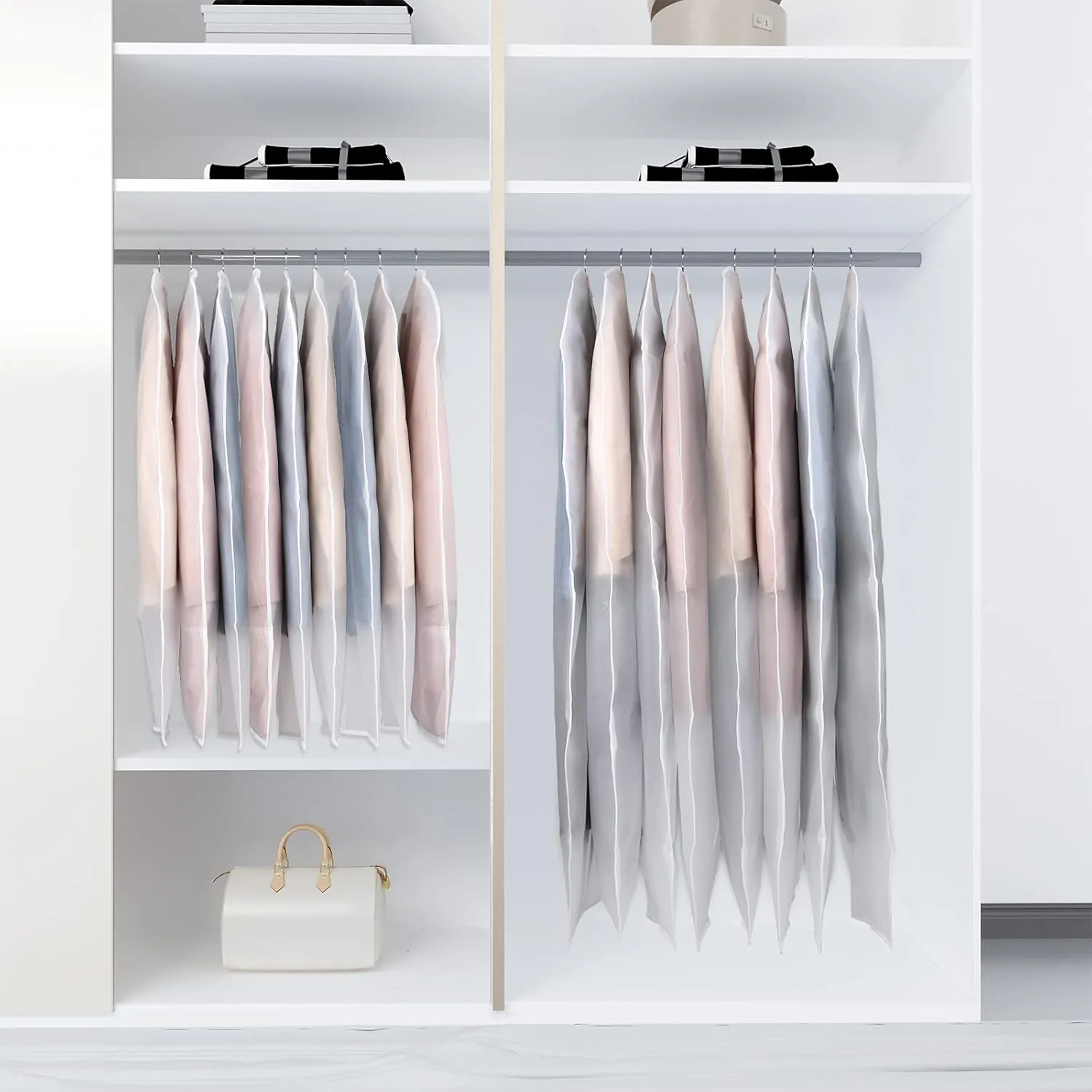 Univivi Clear Garment Bag Lightweight Dresses Bags (Set of 16) Hanging Clothes Cover, Full Zipper Suit Bags for Closet Storage -24'' x 60''