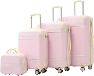 Versatile and Lightweight 4-Piece Hardshell Luggage Set with Spinner Wheels, Sizes 20", 24", 28", and Cosmetic Case, Light Pink