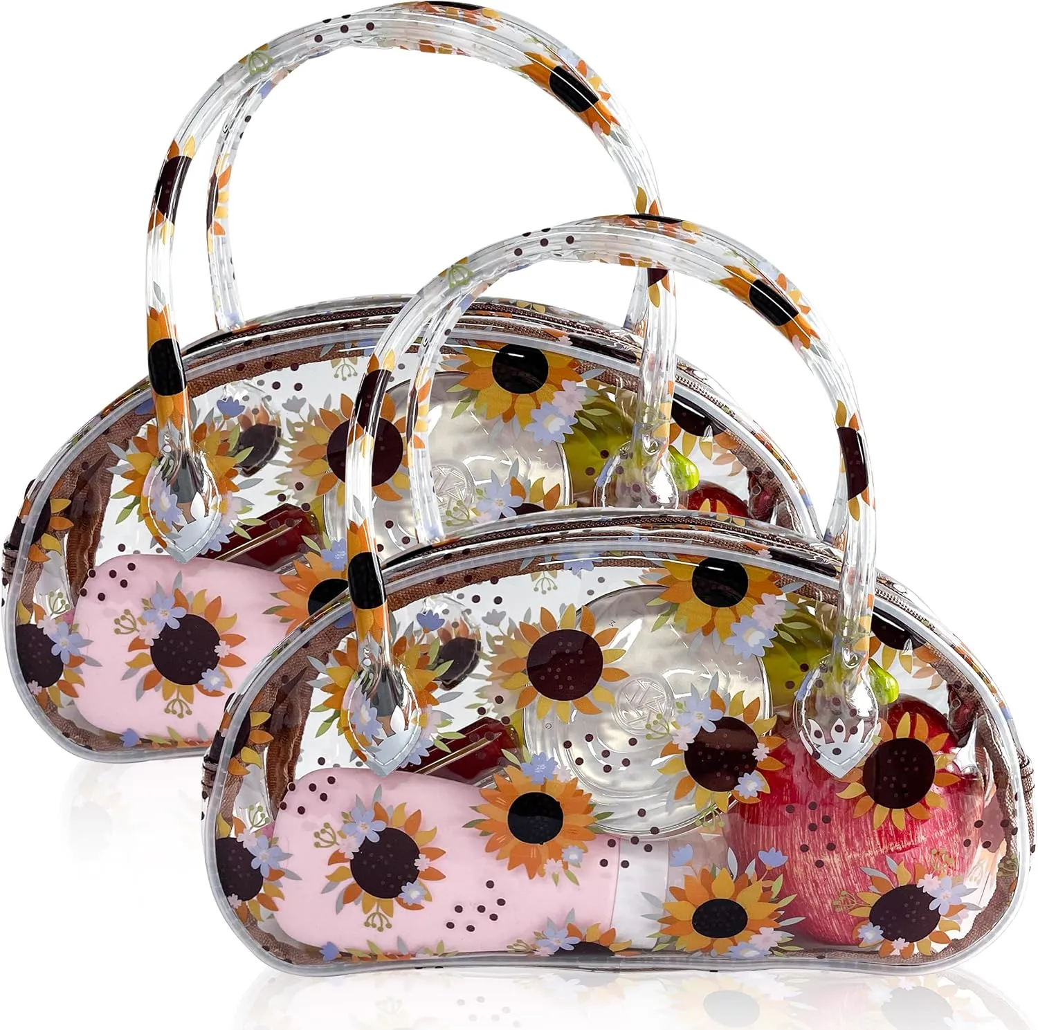 Versatile Sunflower Clear Travel Zipper Cosmetic Bag,Waterproof Portable Handle PVC Pouch for Girls Travelling&Daily Use in Beauty&Personal Care (Sunflower)