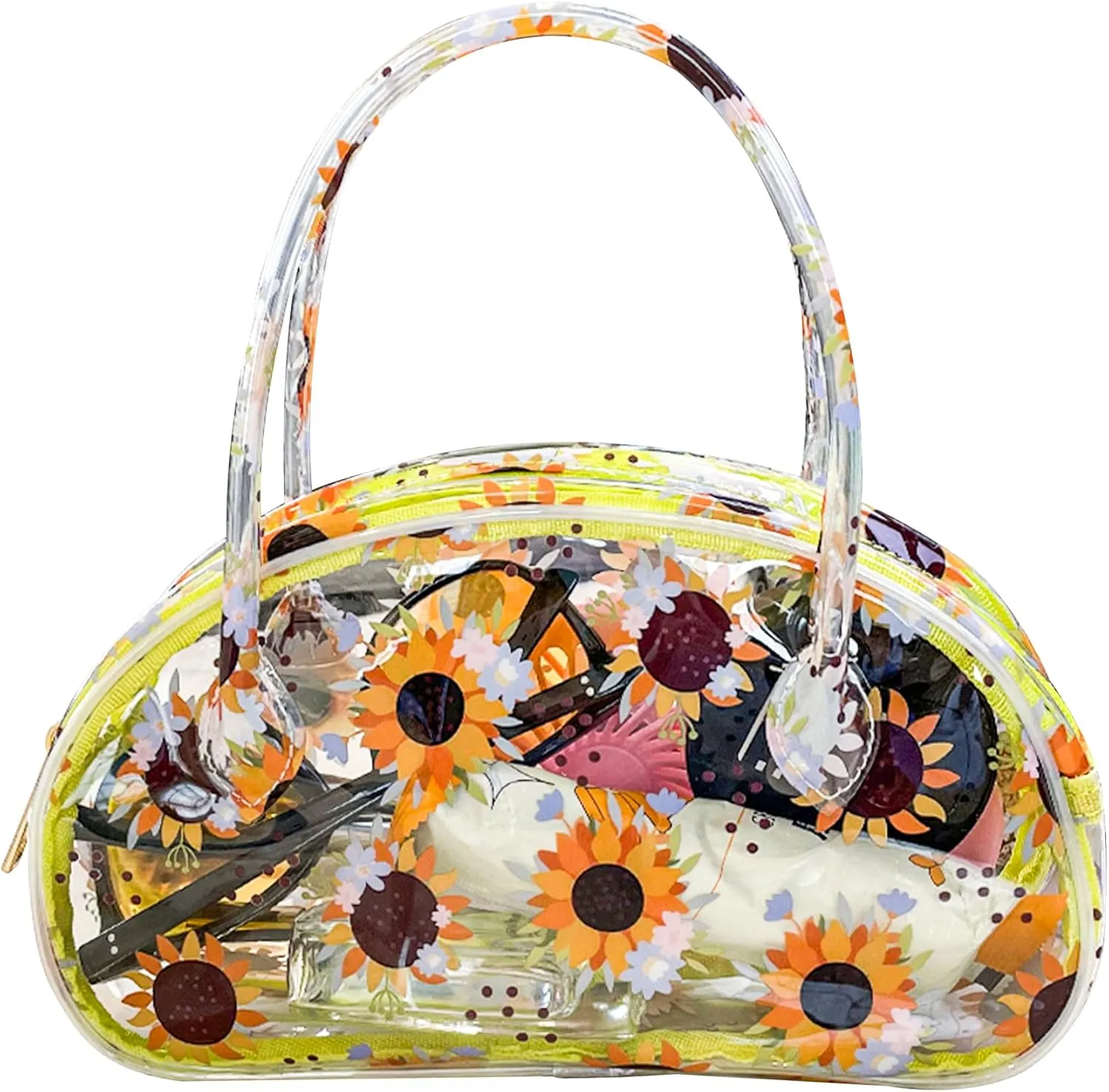 Versatile Sunflower Clear Travel Zipper Cosmetic Bag,Waterproof Portable Handle PVC Pouch for Girls Travelling&Daily Use in Beauty&Personal Care (Sunflower)