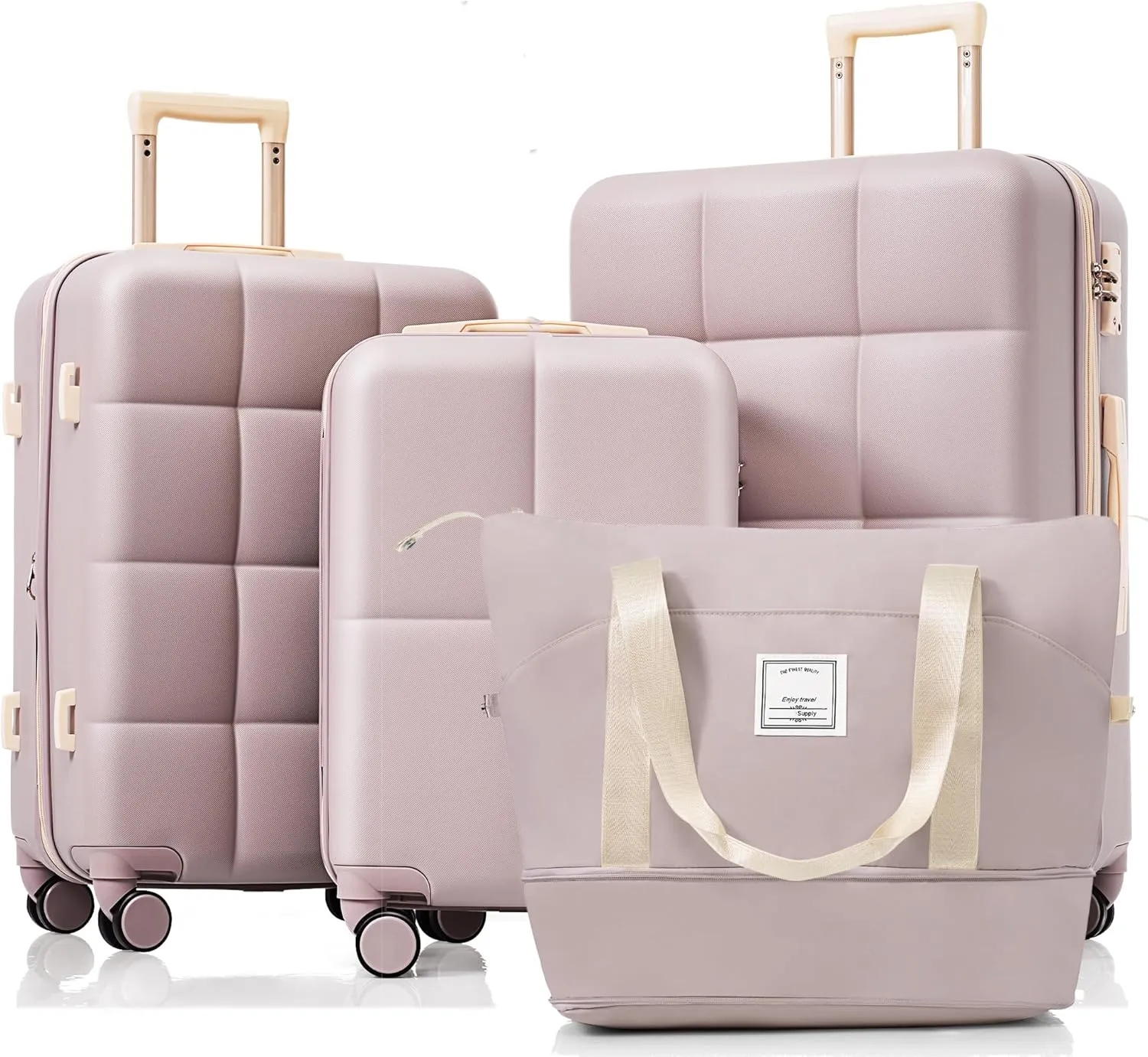 Versatile Travel with 4-Piece Luggage Set, 20-Inch Expandable Suitcase with USB Port and Cup Holder, Durable ABS Hard Shell in Rosy Brown