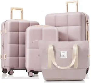 Versatile Travel with 4-Piece Luggage Set, 20-Inch Expandable Suitcase with USB Port and Cup Holder, Durable ABS Hard Shell in Rosy Brown
