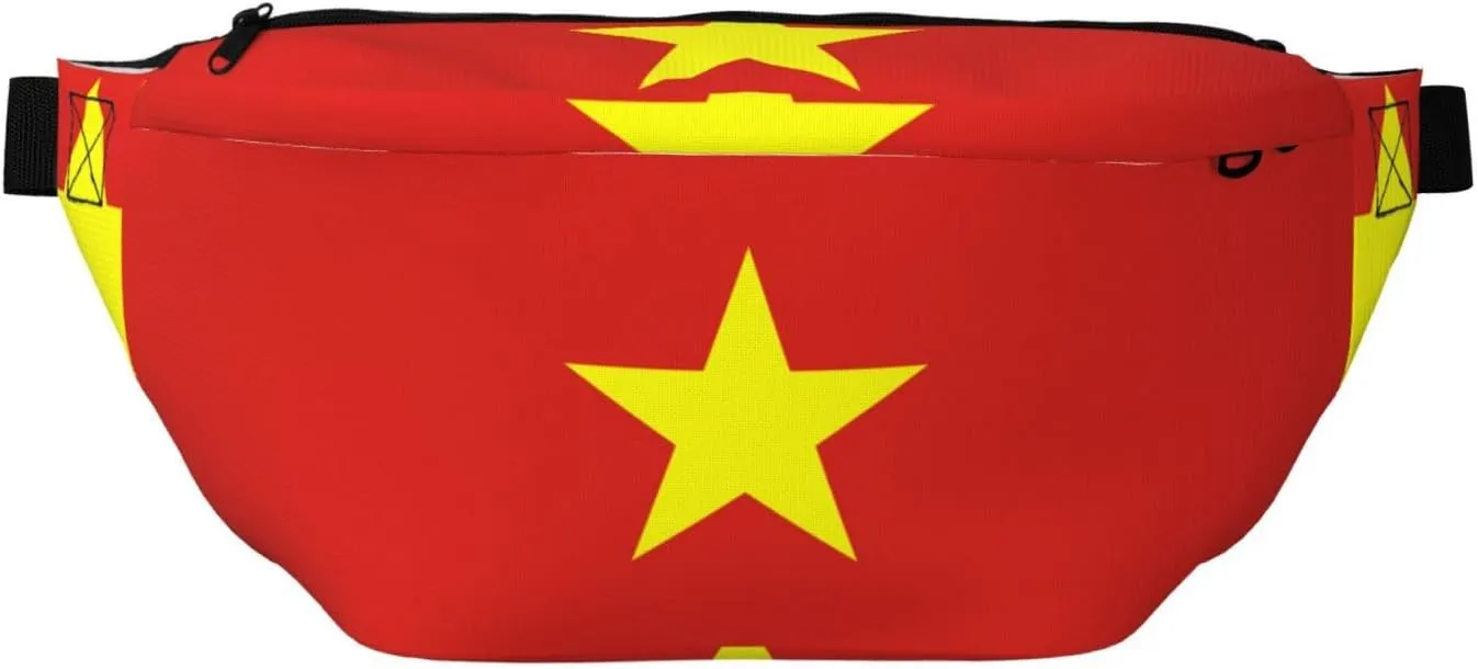 Vietnamese Flag Stylish Crossbody Waist Pack - Versatile And Compact Travel Pouch For Hands-Free Storage, Black, PBYB-12185A