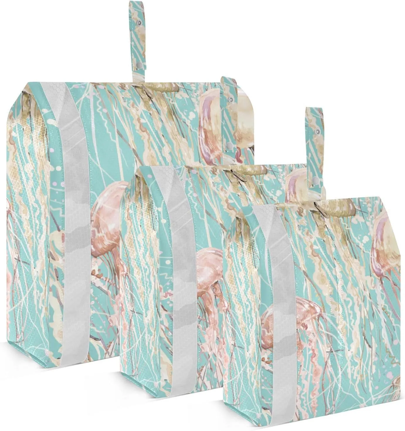 Watercolor Jellyfish Packing Cubes Set of 3, Lightweight Travel Luggage Organizers Foldable Bags for Easy Packing and Organization