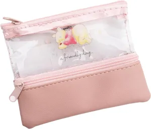 Winnie-Bear-Pooh Double Zipper Pouch - Versatile Zipper Bag Organizer for Stationery, Cosmetics & More, Transparent Compartment for Easy View, Compact & Cute Design, Ideal for Bags, 4.72 x 3.93 inch