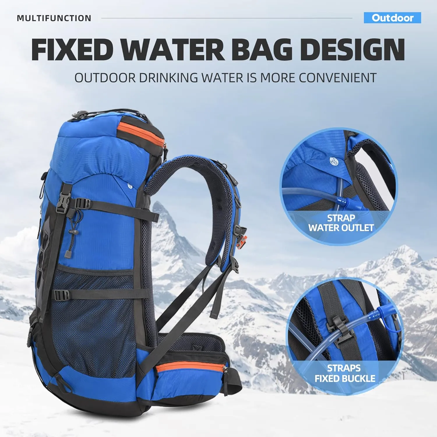 WIYPRQZ 60L Waterproof Lightweight Hiking Backpack Outdoor Sport Daypack with Rain Cover Camping (Light Blue)