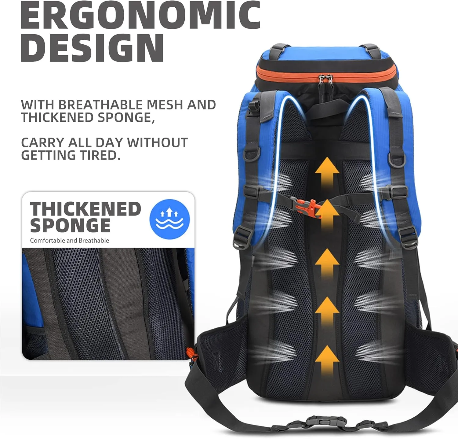 WIYPRQZ 60L Waterproof Lightweight Hiking Backpack Outdoor Sport Daypack with Rain Cover Camping (Light Blue)