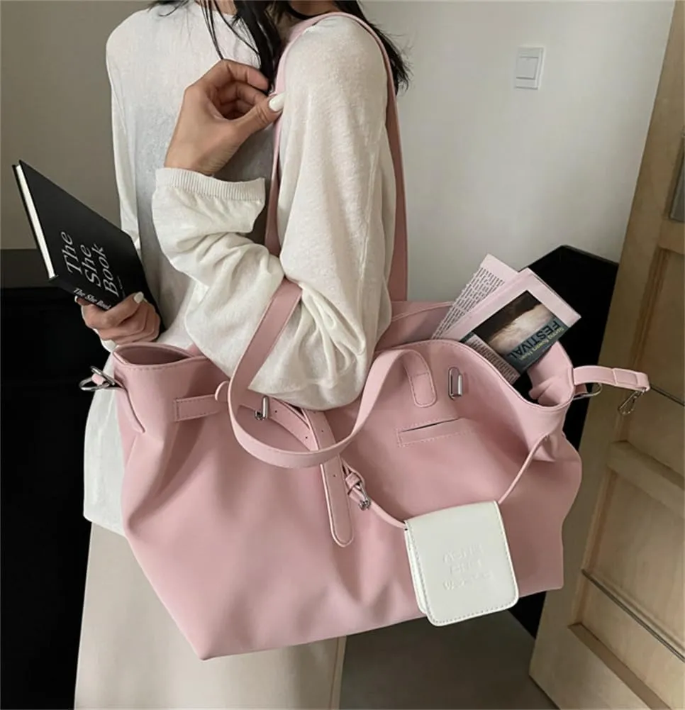 Women Soft PU Leather Crossbody Bag Retro Large Tote Handbag Versatile Hobo Shoulder Purse Travel Work