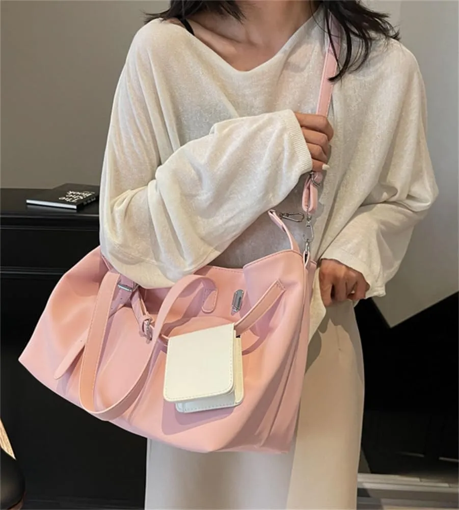 Women Soft PU Leather Crossbody Bag Retro Large Tote Handbag Versatile Hobo Shoulder Purse Travel Work