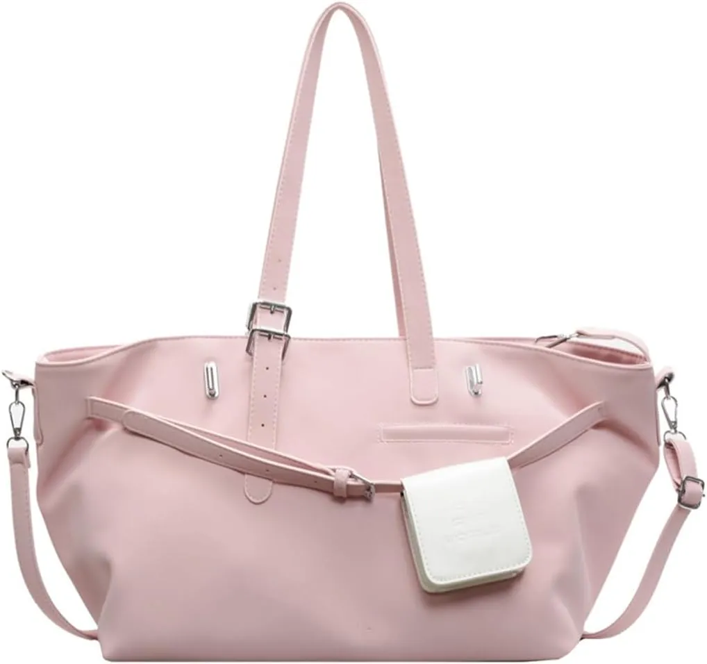 Women Soft PU Leather Crossbody Bag Retro Large Tote Handbag Versatile Hobo Shoulder Purse Travel Work