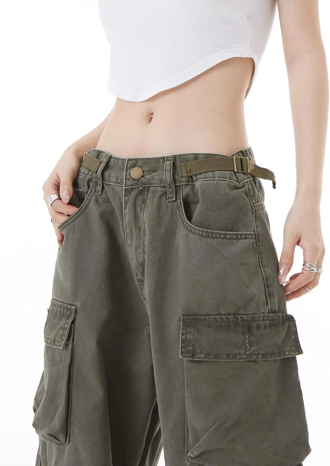 Women's Baggy Cargo Pants Y2K Clothing Multi-Pocket Relaxed Fit Jeans Fairy Grunge Clothes Alt Emo Streetwear