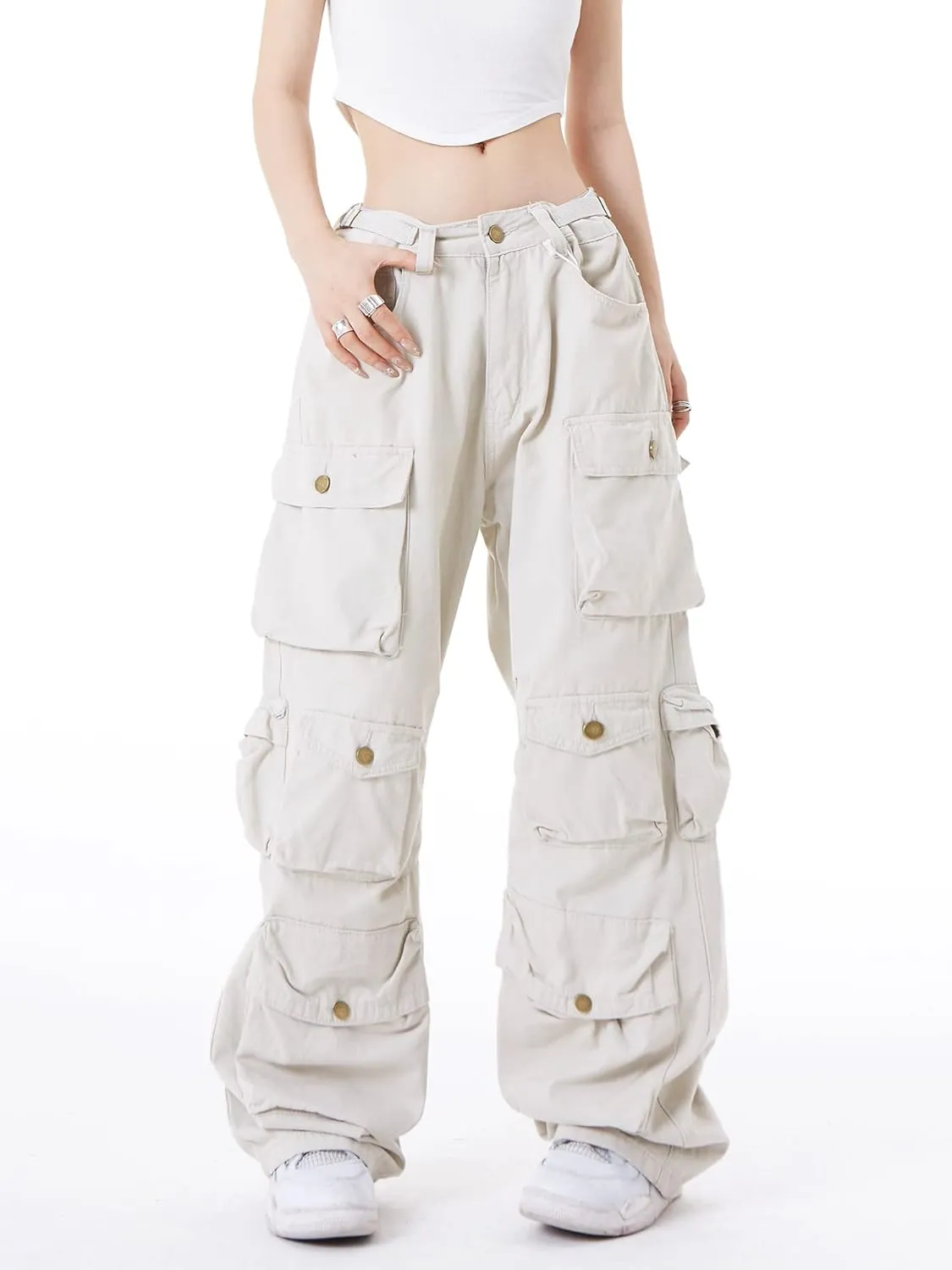 Women's Baggy Cargo Pants Y2K Clothing Multi-Pocket Relaxed Fit Jeans Fairy Grunge Clothes Alt Emo Streetwear