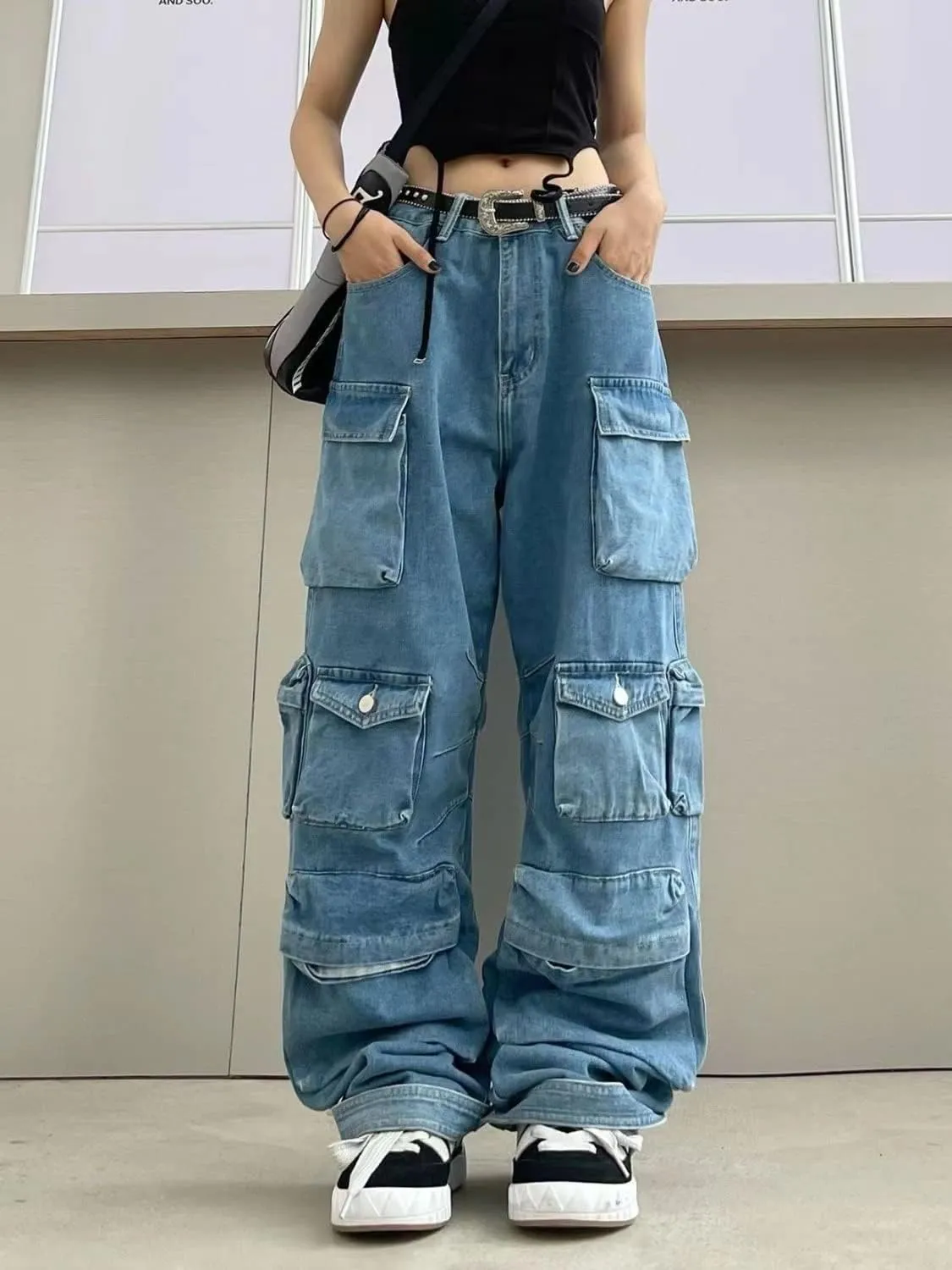 Women's Baggy Cargo Pants Y2K Clothing Multi-Pocket Relaxed Fit Jeans Fairy Grunge Clothes Alt Emo Streetwear