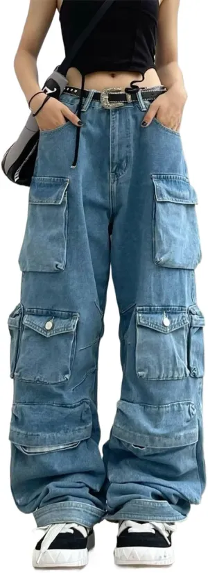 Women's Baggy Cargo Pants Y2K Clothing Multi-Pocket Relaxed Fit Jeans Fairy Grunge Clothes Alt Emo Streetwear