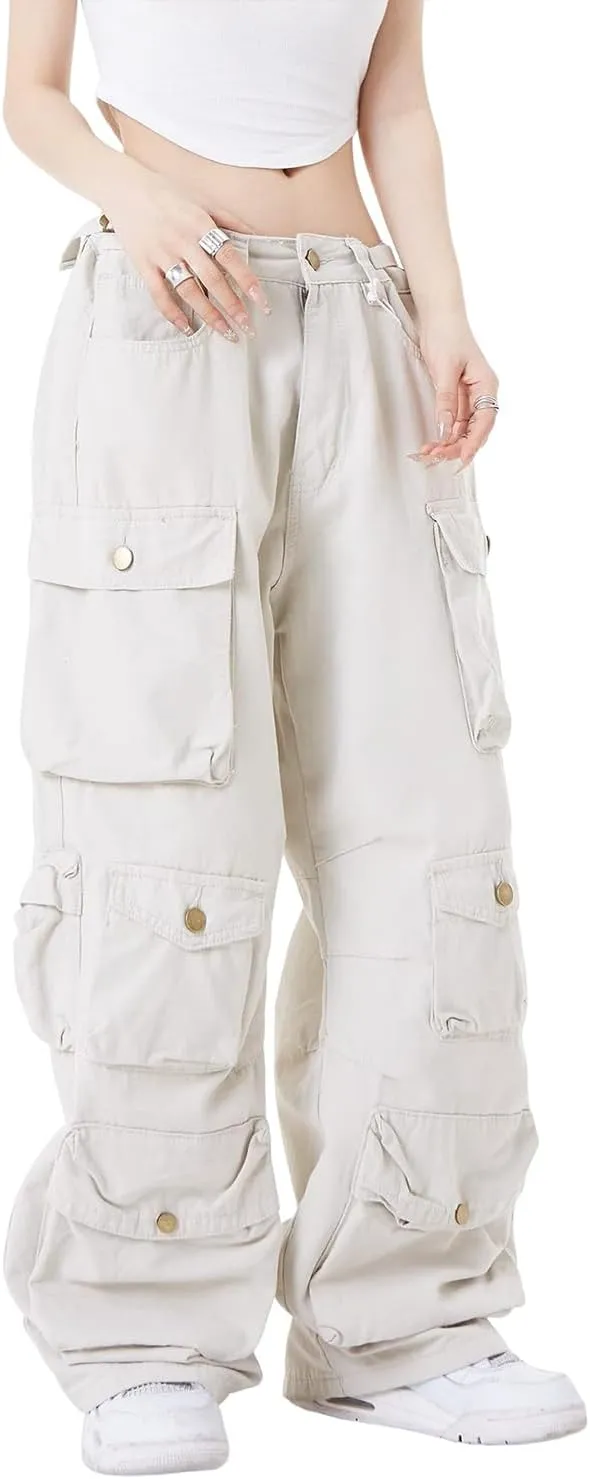 Women's Baggy Cargo Pants Y2K Clothing Multi-Pocket Relaxed Fit Jeans Fairy Grunge Clothes Alt Emo Streetwear