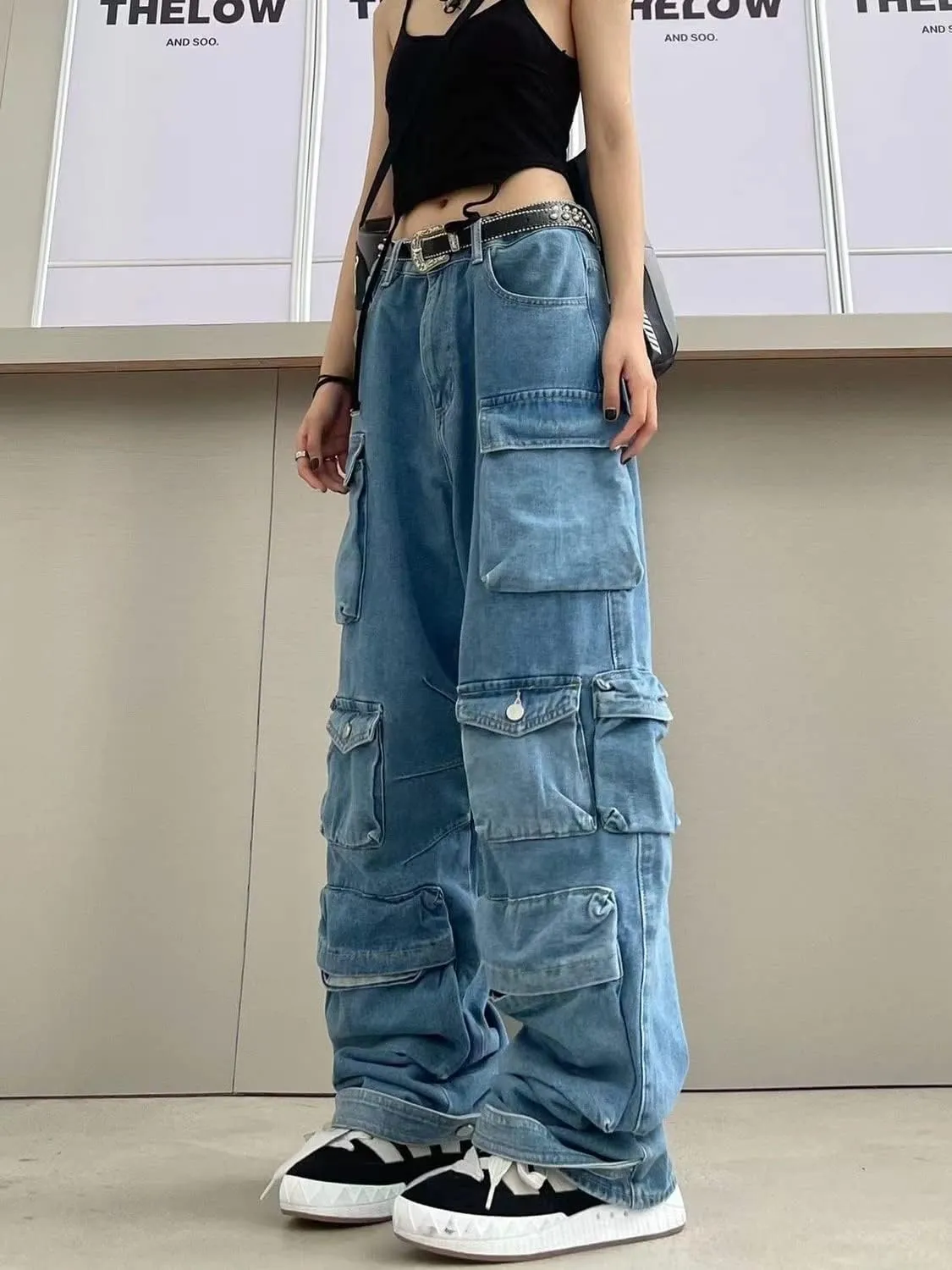 Women's Baggy Cargo Pants Y2K Clothing Multi-Pocket Relaxed Fit Jeans Fairy Grunge Clothes Alt Emo Streetwear