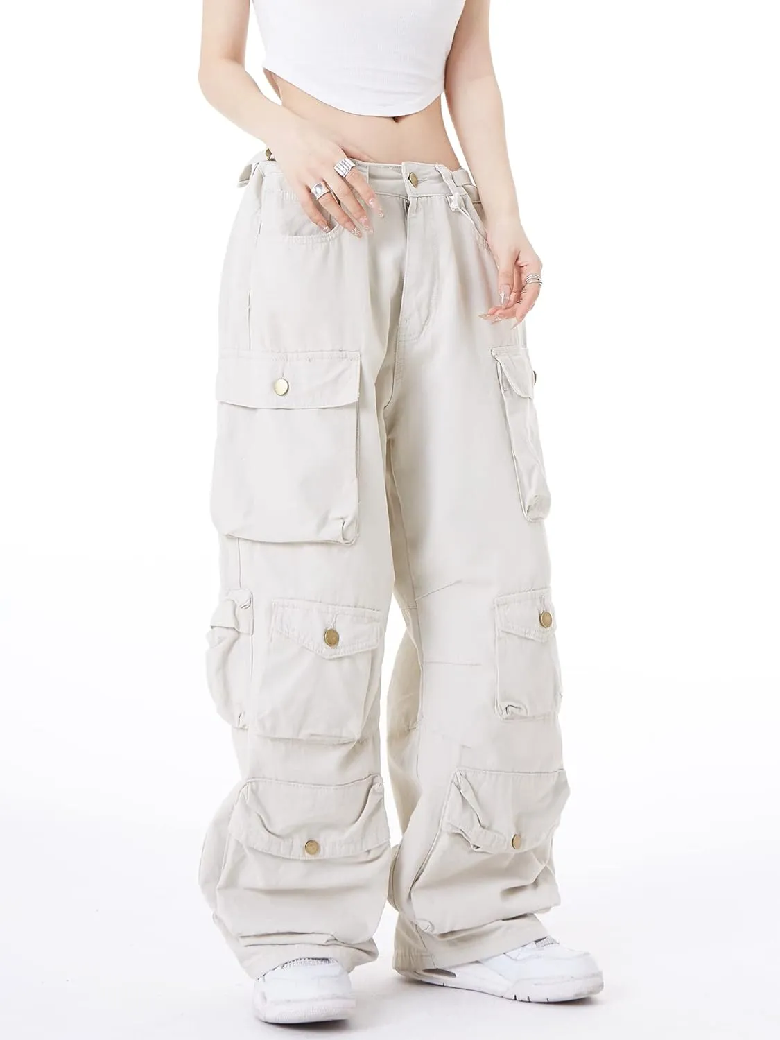 Women's Baggy Cargo Pants Y2K Clothing Multi-Pocket Relaxed Fit Jeans Fairy Grunge Clothes Alt Emo Streetwear
