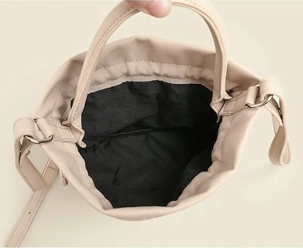 Women's Drawstring Bucket Bag Soft Leather Pleated Pop Fashion One-shoulder Cross-body Bag Vintage Versatile Tote Bag