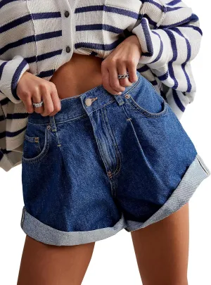 Womens Jean Shorts, Stretchy Denim Shorts with Pockets Elastic Waisted Relaxed Fit