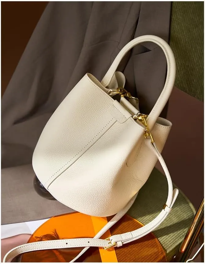 Women's Leather Shoulder Crossbody Bag Top Handle Handbag Hobo Pillow Bucket Bag Cowhide Versatile Casual Chic Stylish