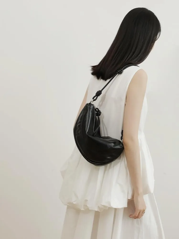 Women's Oil Wax Cowhide Knot Shoulder Crossbody Underarm Bag Handbag Hobo Vintage Clutch Versatile Chic Stylish Casual