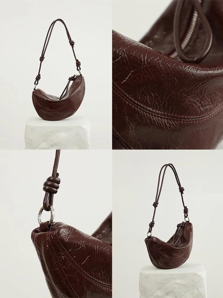 Women's Oil Wax Cowhide Knot Shoulder Crossbody Underarm Bag Handbag Hobo Vintage Clutch Versatile Chic Stylish Casual