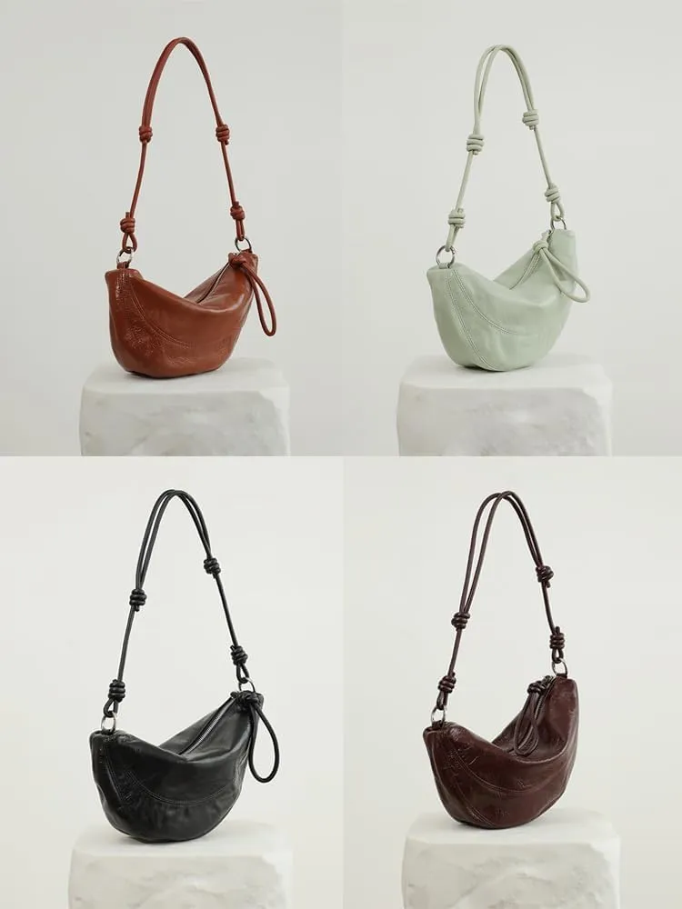 Women's Oil Wax Cowhide Knot Shoulder Crossbody Underarm Bag Handbag Hobo Vintage Clutch Versatile Chic Stylish Casual