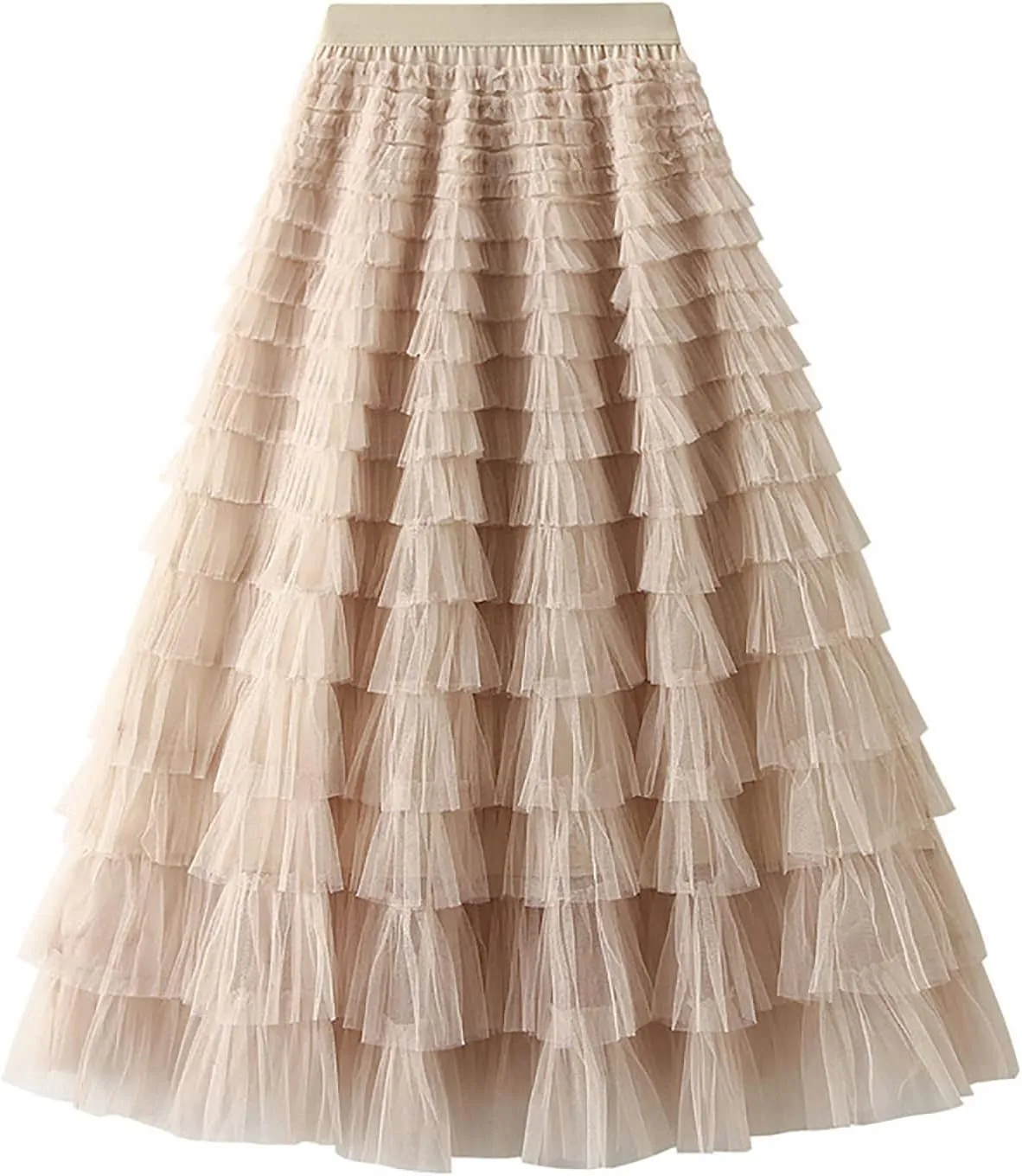 Women's Pleated A-Lined Skirts 2024 Summer Versatile High Waisted Midi Skirt Multi-Layer Puffer Flared Cake Skirt