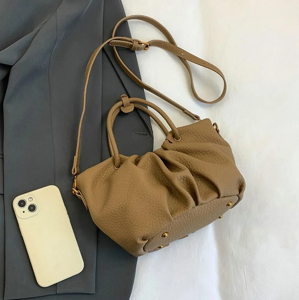 Women's Pleated Handheld PU Leather Bag - Casual & Versatile Tote Shoulder Bag