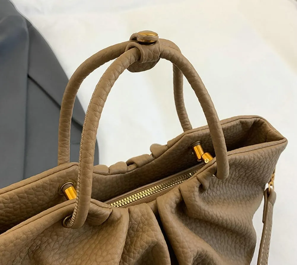 Women's Pleated Handheld PU Leather Bag - Casual & Versatile Tote Shoulder Bag
