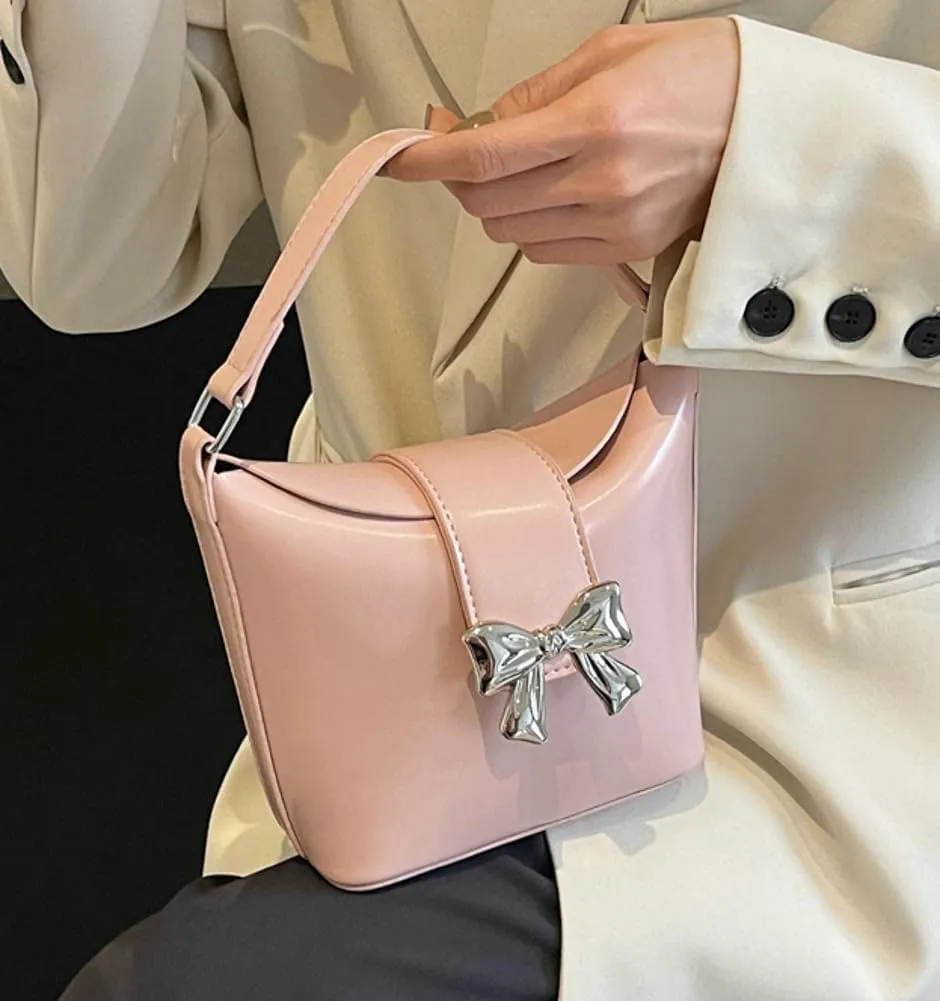 Women's Trendy Shoulder Bag Cute Bowknot Hobo Crossbody Bags Bucket Purse Casual Handbag