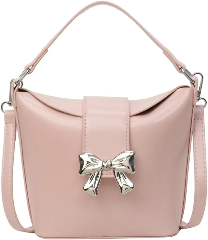 Women's Trendy Shoulder Bag Cute Bowknot Hobo Crossbody Bags Bucket Purse Casual Handbag