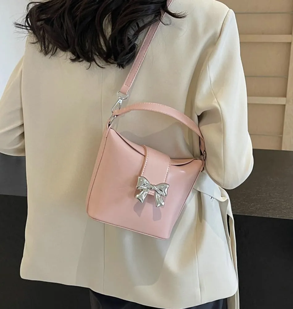 Women's Trendy Shoulder Bag Cute Bowknot Hobo Crossbody Bags Bucket Purse Casual Handbag