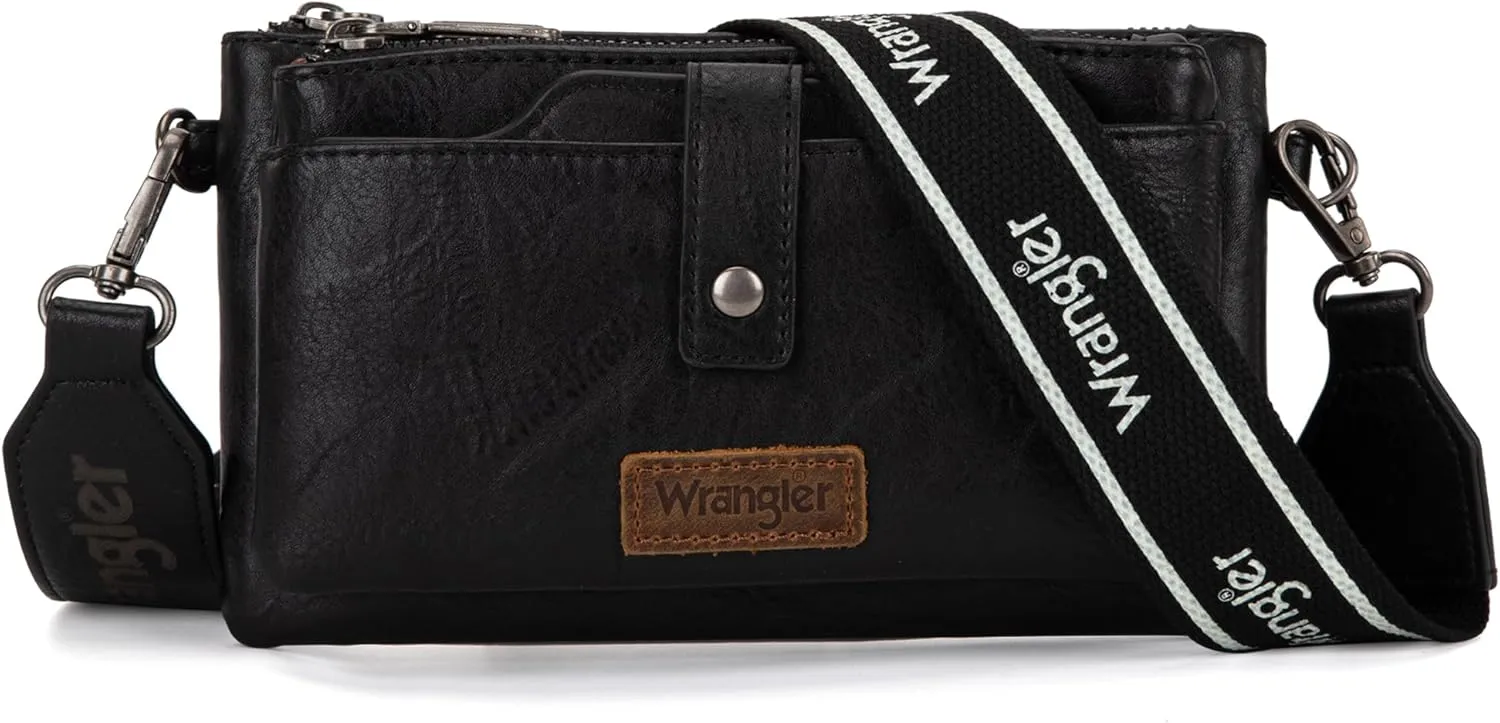 Wrangler Distressed Crossbody Purses for Women Multi-function Card Holder Wallet Small Purse with Double Zipper
