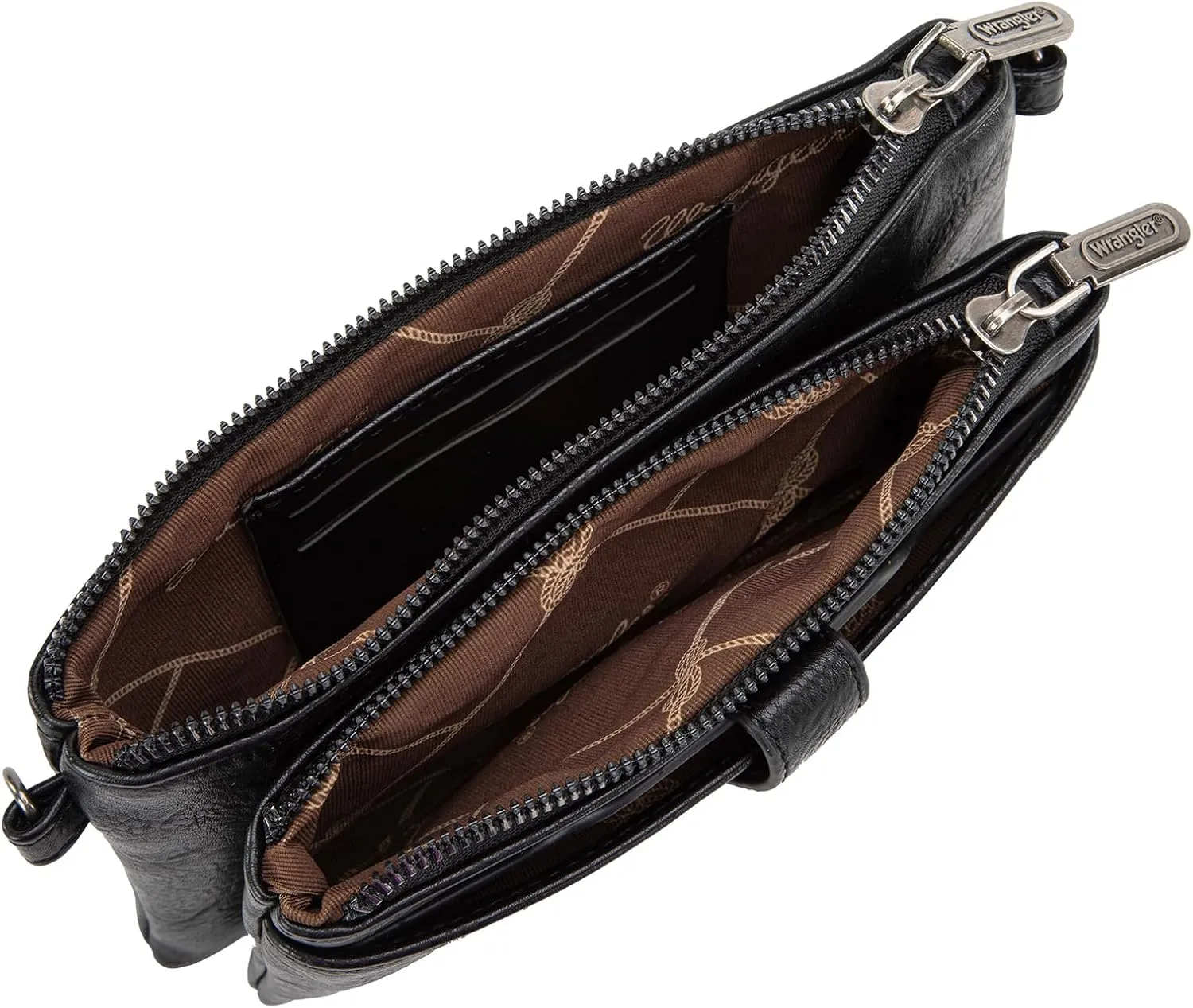 Wrangler Distressed Crossbody Purses for Women Multi-function Card Holder Wallet Small Purse with Double Zipper