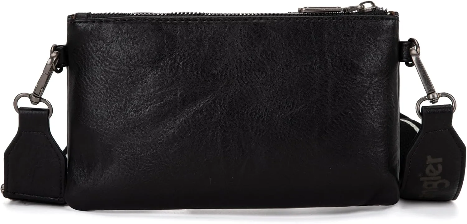Wrangler Distressed Crossbody Purses for Women Multi-function Card Holder Wallet Small Purse with Double Zipper