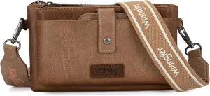 Wrangler Distressed Crossbody Purses for Women Multi-function Card Holder Wallet Small Purse with Double Zipper